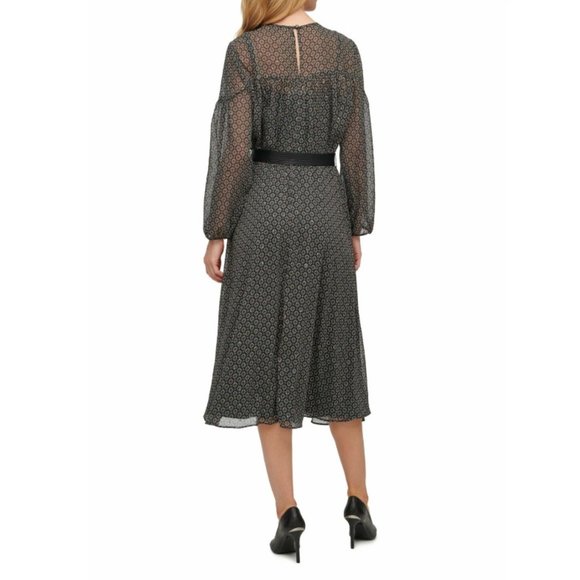 Calvin Klein Green Printed Metallic Midi Dress - Picture 3 of 3